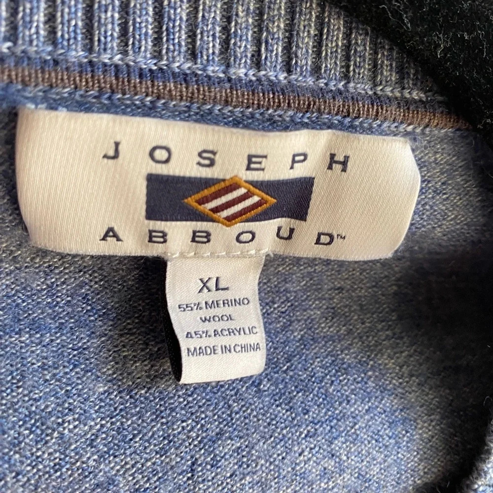 Joseph Abboud Men's Sweater Blue 45% Merino Wool V-Neck Pullover Long Sleeves XL - Picture 2 of 3